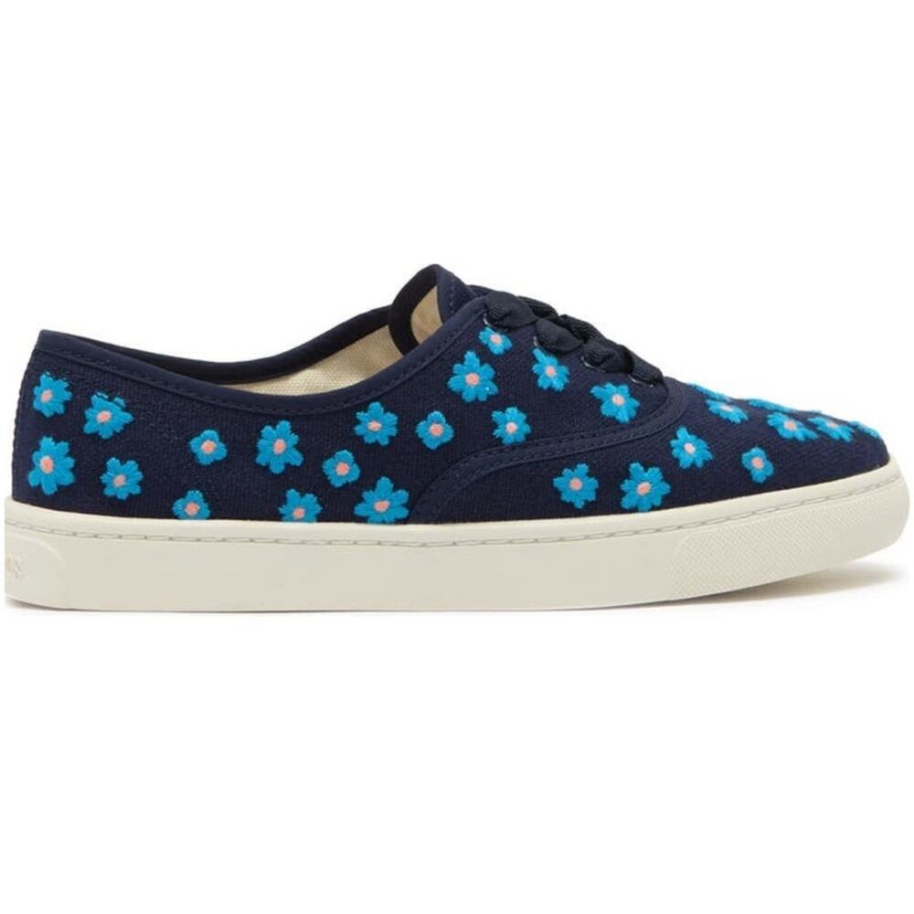 Soludos Low Top Sneakers Floral Embroidery Organic Cotton Navy Blue 7M New - Picture 2 of 15